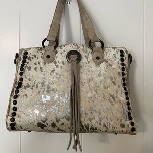 Shyanne Western Bradded Hair On Silver Foil Women's Bag with Long Shoulder Strap